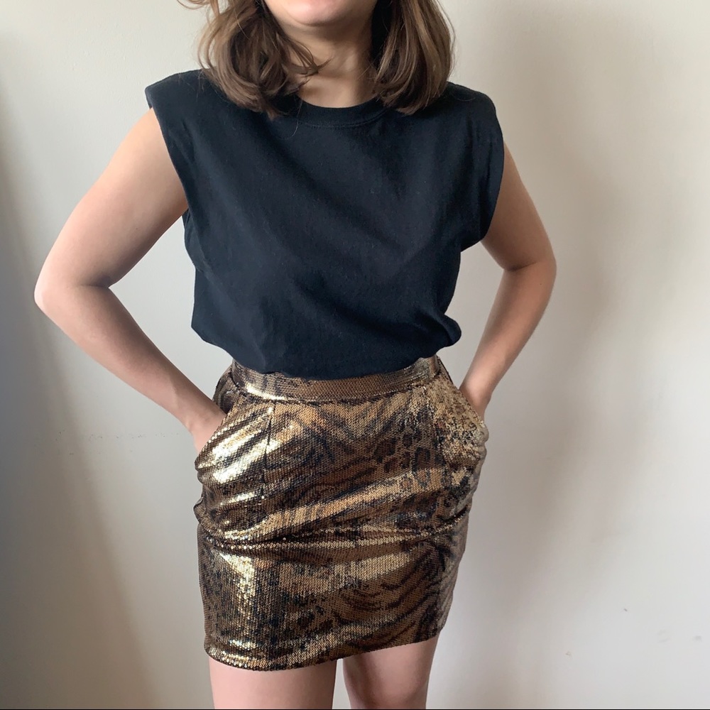 Zara Sequin Animal Print Skirt with Pockets